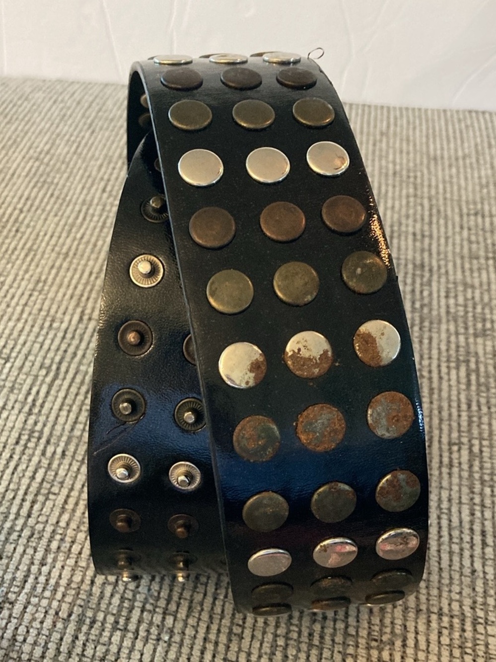Black belt with silver and rusted Studs retro streetwear grunge